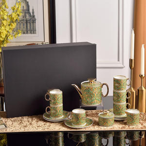 Juego de Café de Porcelana de Hueso Cerámico de Lujo Verde Nórdico de 15 Piezas para el Té de la Tarde, Oferta Promocional - Product Image 1