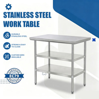 Table de travail en acier inoxydable de qualité commerciale 304, surface lisse, 3 niveaux, pieds ronds, pour boulangerie