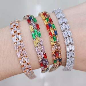 JML Luxury 14K placcato oro bracciale a catena per le donne arcobaleno Cubic Zirconia cristallo con ottone <span class=keywords><strong>Monica</strong></span> alla moda - Product Image 3