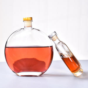 Vente en gros <span class=keywords><strong>petite</strong></span> bouche ronde plate forme liqueur Rhum Tequila Rakija Mezcal Vodka Gin récipient pour boisson alcoolisée <span class=keywords><strong>bouteille</strong></span> en verre - Product Image 1