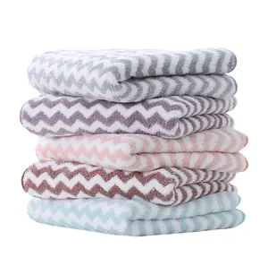 OEM ODM Hot sale face towels ripple stripe with different size microfiber coral fleece bath towel set