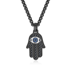 Collar con Colgante <span class=keywords><strong>de</strong></span> <span class=keywords><strong>Mano</strong></span> <span class=keywords><strong>de</strong></span> Fátima <span class=keywords><strong>de</strong></span> Acero Inoxidable con Cristales <span class=keywords><strong>de</strong></span> Imitación y Baño <span class=keywords><strong>de</strong></span> <span class=keywords><strong>Oro</strong></span> PVD <span class=keywords><strong>de</strong></span> 18K, Estilo Hiphop - Product Image 3