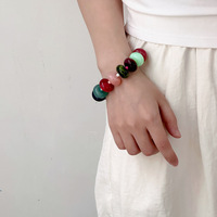 Bracelet vintage en résine texturée tourbillonnante multicolore avec perles abacus épaisses pour femme