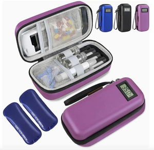 Petite boîte de rangement portable pour médicaments avec affichage numérique de la température, étui isotherme pour insuline, coque rigide en EVA avec blocs réfrigérants - Product Image 1