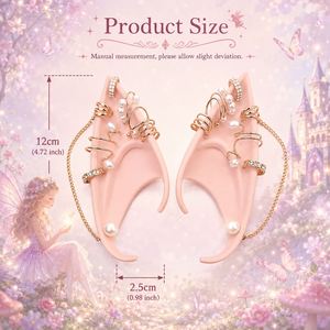 Fantasy Elf Ears Butterfly Pearl Chain <b>Fairy</b> Ear Cuffs Cosplay Costume Jewelry Halloween Party Accessories for Women Girls - Product Image 4