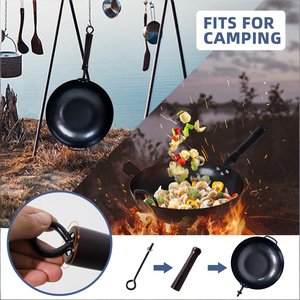 Wok de Acero al Carbono con Fondo Plano, Juego de Wok Chino con Mango de Madera, Tapa de Madera y Espátula para Uso en Restaurantes, Hoteles y Cocinas - Product Image 6