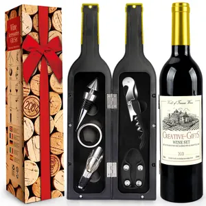 핫 세일 병 모양 5 개 와인 액세서리 선물 세트 와인 오프너 와인 스토퍼 코르크 스크류 세트