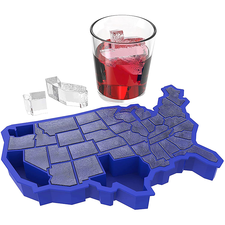 2022 United Amazon Kitchen Gadgets Reusable BPA-Free Usa United States Map Silicone Ice Cube Mold Tray for Whiskey