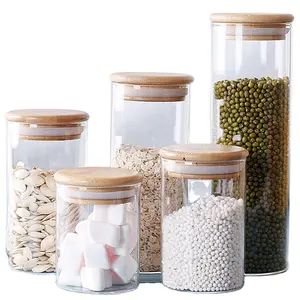 Barattoli di stoccaggio per contenitori in vetro borosilicato ad alto contenuto di spezie per alimenti da cucina multifunzione personalizzati all'ingrosso con coperchi