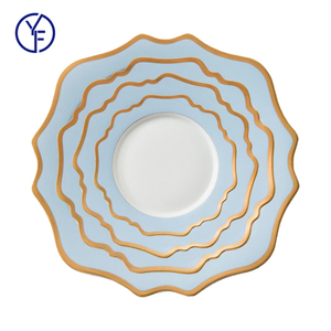 Plato de Presentación Irregular con Diseño de Girasol en Azul y Dorado, Platos de Presentación para Decoración de Bodas, Juego de Vajilla con Diseño de Girasol - Product Image 2