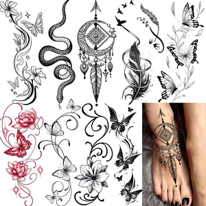 Hermosos Tatuajes Temporales de Flores de Mariposa para Mujeres, Arte Corporal para Pies y Manos, Tatuaje Falso Realista de Rosas Florales, Adhesivo para Piernas y Tobillos - Product Image 1