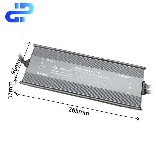 400W DC 24V Waterproof IP67 LED Strip Lighting Driver Constant Voltage Current 60Hz 90% Efficiency AC 180-250V Switching Supply