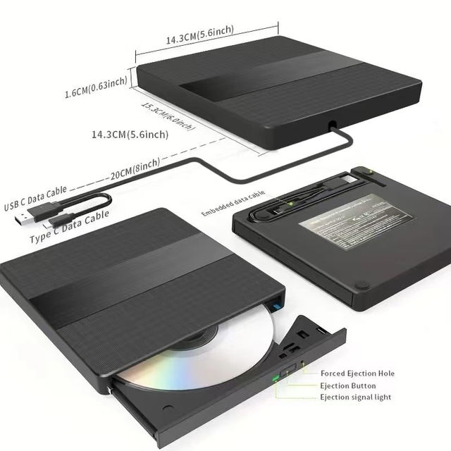 USB 3.0 USB C External CD/DVD RW Drive Read Burner Portable DVD Player Optical Drives for Laptop PC Windows 11 10 Linux OS Mac