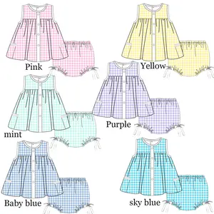 Изысканные летние комплекты одежды детская одежда для девочек без рукавов в полоску комплект одежды 100% тканой хлопчатобумажной ткани для маленьких девочек, комплект из 2 предметов