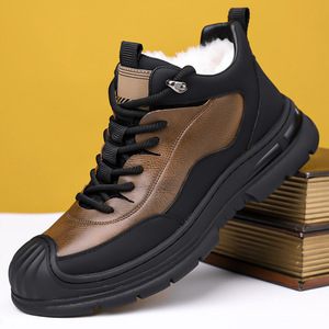 Botas de Nieve para Hombre, Altura al Tobillo, Cuero Genuino, Punta Redonda, Forro de Piel, Impermeables, Antideslizantes, Suela de Goma, Entresuela de EVA - Product Image 1