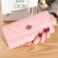 Dompet Wanita Kulit Motif Kotak-kotak dengan Logo Custom, Tempat Ponsel, Dompet Panjang, Tempat Kartu, Kantong Uang & Koin, Dompet Tipis