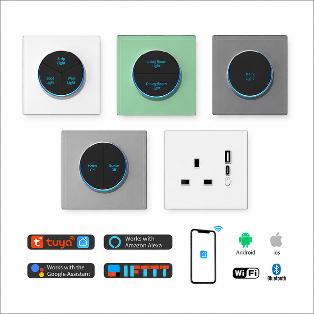 EU 1/2/3/4-Gang Smart Home WiFi RF Switch Smart Light Europe Wifi Remote Multiple Colors Light Switch 2026