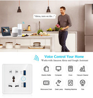 Prise murale intelligente WiFi universelle avec télécommande, chargeur rapide USB Type-C, 2 prises, panneau en verre, compatible Tuya Alexa