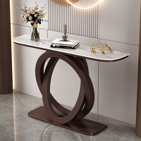 Console d'Entrée Semi-Circulaire en Dalle de Roche de Luxe, Style Italien, Table d'Entrée Minimaliste Moderne en Dalle de Roche