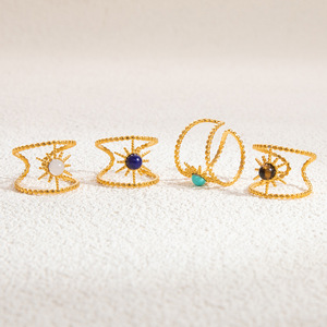 แหวนสแตนเลสทรงเรขาคณิต ชุบทอง 18K ดีไซน์หลายชั้น ประดับด้วยหินกึ่งมีค่า แหวนแฟชั่นสำหรับผู้หญิง - Product Image 2