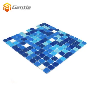 Glass Mosaic Swim Tile 327x327mm 25x25mm Square Hot Melt Mosaic Square Mix Blue Glossy Glass Mosaic Swimming Pool Decoration Tile