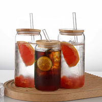 Verre personnalisé avec logo pour jus, bière et cola, avec couvercle en bambou et paille en verre