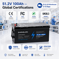 Batería LiFePO4 de 51.2V 100Ah con BMS de 100A, Carga Rápida 0.5C, Amplio Rango de Temperatura, IP65, para Uso Solar, RV, Marino, Sistemas de Respaldo Doméstico