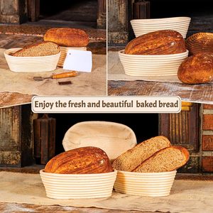 Huangtu cestino per la lievitazione del pane ovale da 10 pollici con fodera <span class=keywords><strong>in</strong></span> <span class=keywords><strong>tessuto</strong></span> Banneton fabbricazione ciotola per la cottura del pane Set di 2 con accessori - Product Image 6