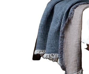 Double <span class=keywords><strong>couleur</strong></span> 4 couches gaze bébé couvertures d'emmaillotage mousseline 100% coton bio jeter 2 couleurs respirant gaze couverture avec pompon - Product Image 1