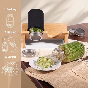 Set <span class=keywords><strong>di</strong></span> 2 Kit per Germogli con Barattoli Mason a Bocca Larga, Supporto in Bambù, Coperchio in Acciaio Inox - Ecologico e <span class=keywords><strong>di</strong></span> Grande Capacità per Conservazione <span class=keywords><strong>di</strong></span> Broccoli e Alimenti - Product Image 5