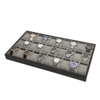 Boîte à montres 24/30 emplacements, nouveau design 2026, plateau de présentation et organisateur de montres à motif bois de santal noir avec velours gris