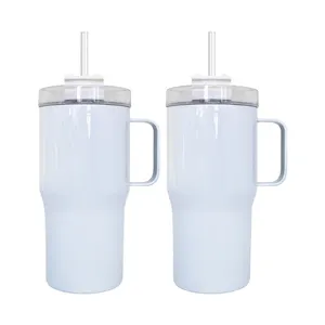 Double Wall Vacuum Stainless Steel vacuum insulated kids travel Coffee white 20oz tumbler with handle For Heat Press Printing