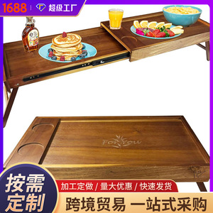 Modern minimalist wooden extendable bed table and chair, beverage and snack tray, computer <b>study</b> <b>desk</b>. - Product Image 5