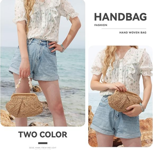 Custom Straw Dumpling <strong>Clutch</strong> <strong>Bag</strong> with Pearl Chain Woven Straw Tote <strong>Clutch</strong> Purse <strong>for</strong> Women - Product Image 6
