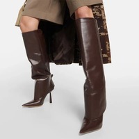 Bottes hautes pour femmes personnalisées en usine Bottes hautes repliables à talons aiguilles Bottes hautes sexy à enfiler à bout pointu