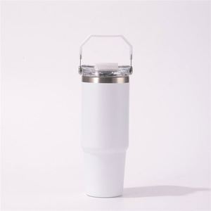 Gobelet isotherme de voyage 20oz 30oz avec poignée, couvercle en acier inoxydable et paille antidérapante pour boissons chaudes - Product Image 5