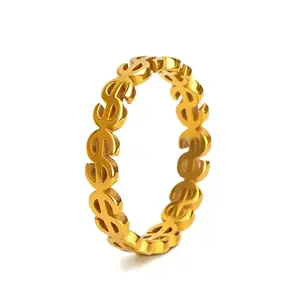 Оптовая продажа, кольцо из нержавеющей стали, 4 мм, знак доллара, кольцо вечности, обручальное кольцо для женщин и девочек