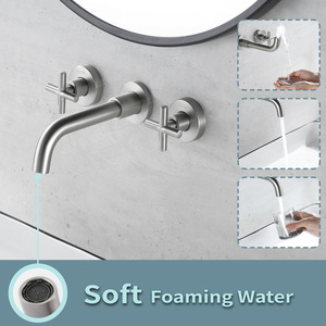 Robinet de lavabo encastré mural en cuivre brossé, à double poignée, trois trous, avec cartouche céramique, double usage, FL-1807 All-Co - Product Image 2
