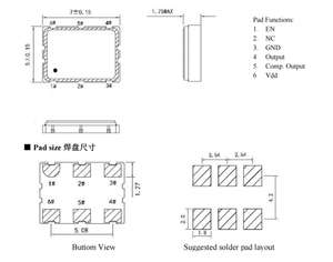 Oscilador de cristal diferencial 6pin 7050 SMD 156,25 MHz LVDS Crystal 0sc 7,0*5,0*1,7mm 10 ~ 250MHz ± 30ppm ± 50ppm - Product Image 3