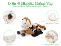 4-in-1 Large 21 pouces Maman Cheval Animal en Peluche Set 3 Bébés Mignons Noël Vente en gros Cheval Jouet en peluche Garçons et Filles