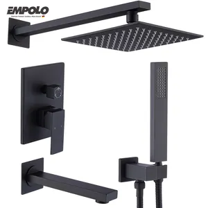 High quality supplier black wall mounted shower system bathroom copper square shower faucet
