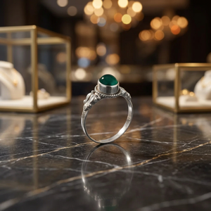 Anillo Bohemio de Plata 925 con Malaquita, Engaste de Bisel con Piedra Natural Redonda, Joyería de Moda Unisex con Piedras Preciosas para Uso Diario - Product Image 4