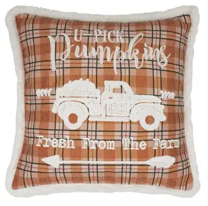 Happy fall harvest linen base embroidery applique wholesale microfiber decorative luxury pillow cover
