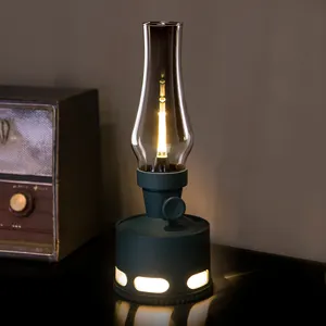 Modern Antique Vintage Decorative Electric Mini Round Glass Rechargeable LED Kerosene Oil Rustic Table Lamps