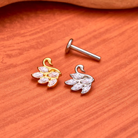 Perhiasan Tindik Labret Stud Helix Tragus Cartilage Titanium ASTM F136 Lapis Emas dengan Hiasan CZ Bentuk Hewan dan Bunga Grosir