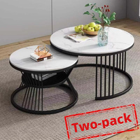 Table basse en métal de luxe léger, tables d'appoint rondes à double niveau de style nordique pour salon