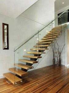 Fancy Glass lan can cầu thang thép cầu thang thiết kế hiện đại gỗ cứng Tread trong nhà kính cầu thang cho tiền sảnh - Product Image 6