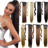 Vente en Gros Usine, Queue de Cheval Droite Longue de 22 Pouces à Fixation Magique, Extensions de Cheveux Synthétiques