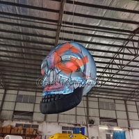 Ballon squelette crâne géant illuminé par LED Décoration gonflable suspendue surdimensionnée pour scènes de fête d'Halloween