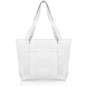 Elegante bolso de compras de lona con logotipo Cierre de cremallera superior Bolsillo externo para artículos esenciales diarios Bolsa de almacenamiento de algodón para comestibles - Product Image 4
